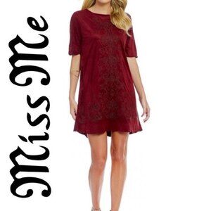 Miss Me Wine Red Faux Suede Lasercut Mini Dress Size Small